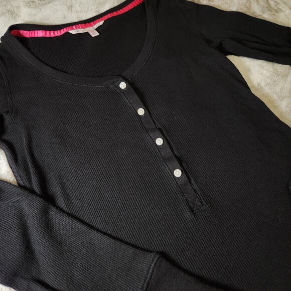 Victoria's Secret Black Soft and Stretchy Henley Long Sleeve Sleep Shirt - S - Picture 2 of 8